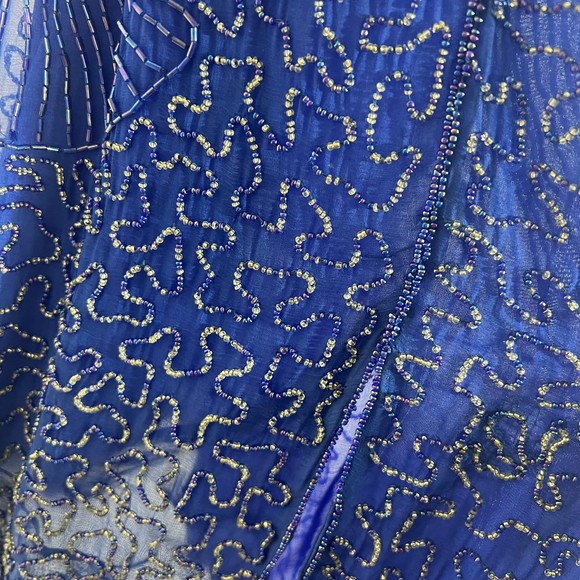 Vintage Elegance by Anuja Blue A Line Sequin and Beaded 100% Silk Skirt M - Picture 11 of 12